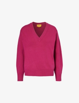 Shop Guest In Residence Women's Magenta Relaxed-fit V-neck Cashmere Jumper In Pink