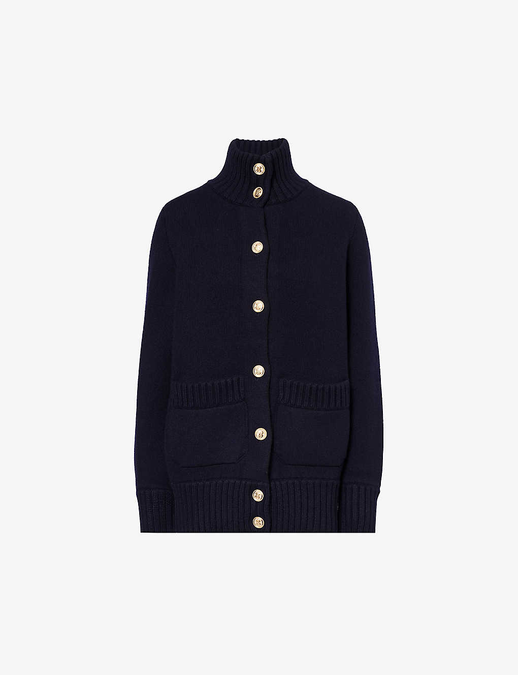 Barrie + Sofia Coppola Ribbed Cashmere, Wool And Silk-blend Turtleneck Cardigan In Jet