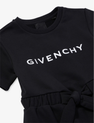Shop Givenchy Girls Black Kids Logo Text-print Cotton-blend Dress 4-12 Years