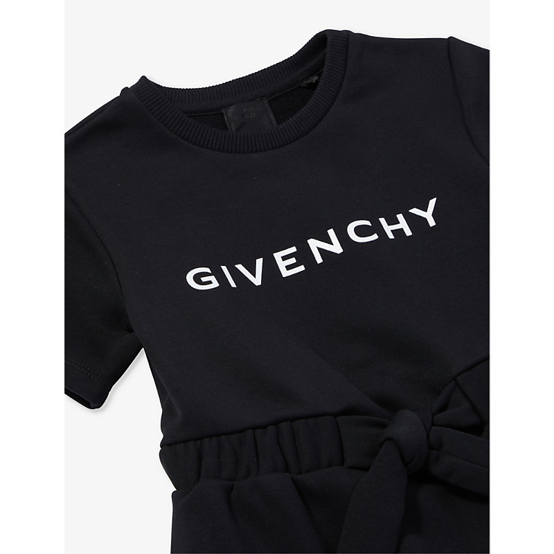 Shop Givenchy Girls Black Kids Logo Text-print Cotton-blend Dress 4-12 Years