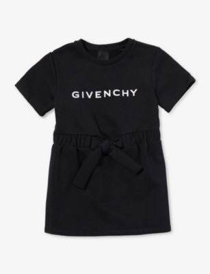 Givenchy Girls Black Kids Logo Text-print Cotton-blend Dress 4-12 Years