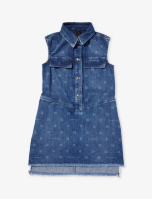 GIVENCHY: Logo-print denim dress 8-12 years