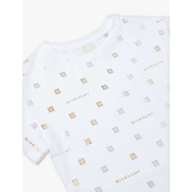 Shop Givenchy Girls White Kids Foil-monogram Short-sleeve Stretch-cotton-jersey T-shirt 6-12 Years