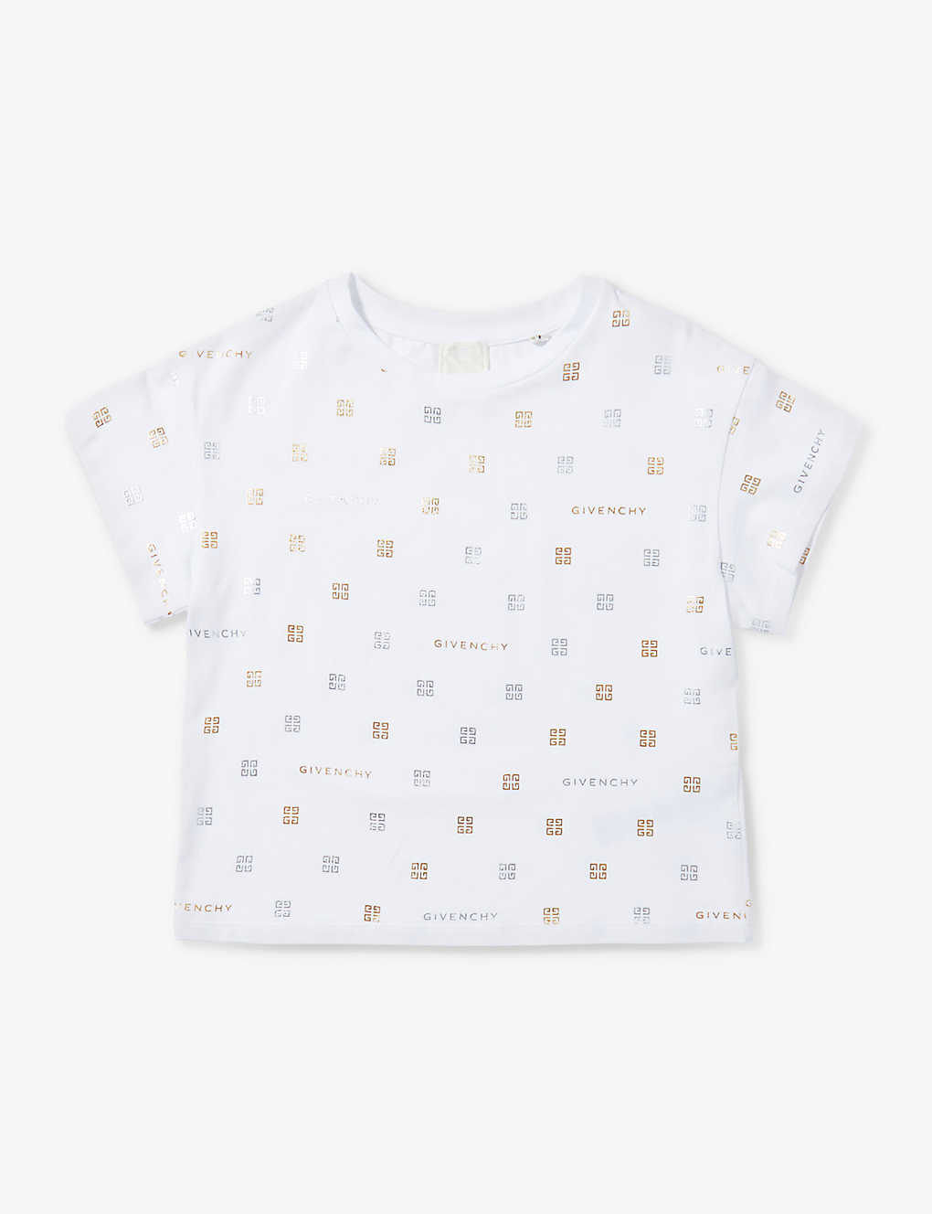 Givenchy Babies'  Girls White Kids Foil-monogram Short-sleeve Stretch-cotton-jersey T-shirt 6-12 Years