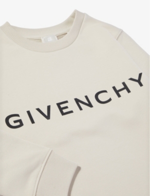 Shop Givenchy Boys Cream Kids Logo-print Relaxed-fit Cotton-blend Sweatshirt 4-12 Years