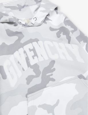 Shop Givenchy Boys Grey White Kids Logo-embroidered Camo-print Cotton-jersey Hoody 6-12 Years In Grey  White