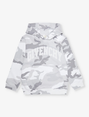 Shop Givenchy Boys Grey White Kids Logo-embroidered Camo-print Cotton-jersey Hoody 6-12 Years In Grey  White