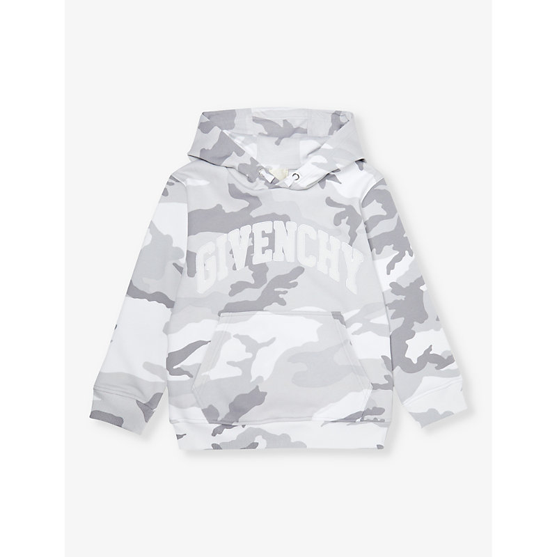 Givenchy Boys Grey White Kids Logo-embroidered Camo-print Cotton-jersey Hoody 6-12 Years In Grey  White