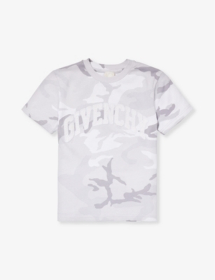 Givenchy Boys Grey White Kids Camo Logo-print Short-sleeve Cotton-jersey T-shirt 6-12 Years In Grey  White