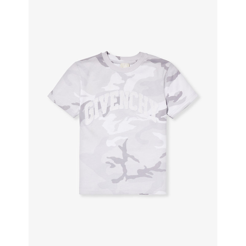Givenchy Boys Grey White Kids Camo Logo-print Short-sleeve Cotton-jersey T-shirt 6-12 Years In Grey  White
