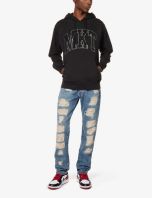 Market Mens Washed Black Rhinestone-embellished Cotton-jersey Hoody In Black