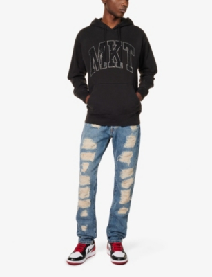 Shop Market Men's Washed Black Rhinestone-embellished Cotton-jersey Hoody