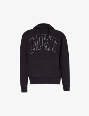 Market Mens Washed Black Rhinestone-embellished Cotton-jersey Hoody In Black