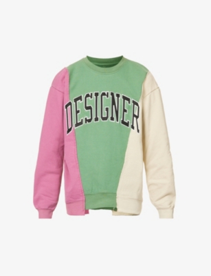 MARKET: Colour-blocked text-embroidered cotton-jersey sweatshirt