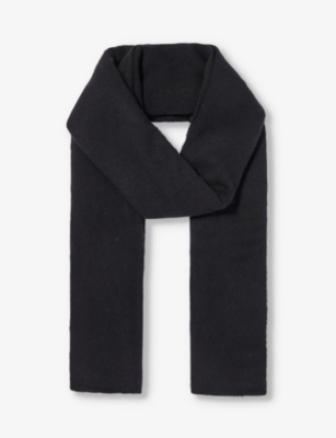Loop Cashmere Womens Black Ribbed-trim Brushed-texture Cashmere Scarf