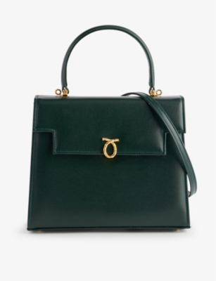 Launer Forest Green Traviata Leather Top-handle Bag