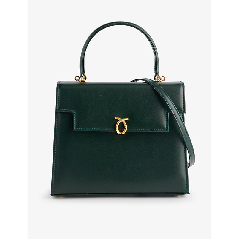 Launer Forest Green Traviata Leather Top-handle Bag