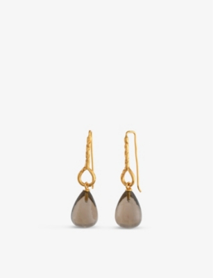 Shyla Womens Green Helena 22ct Yellow Gold-plated Sterling-silver And Glass Drop Earrings