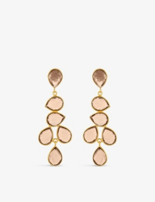 Shyla Womens Pink Sheena 22ct Yellow Gold-plated Sterling-silver And Glass Drop Earrings