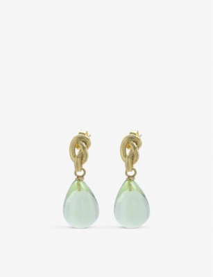 Shyla Womens Green Synthea 22ct Yellow Gold-plated Sterling-silver And Glass Drop Earrings
