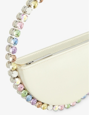 Shop L'alingi Eternity Crystal-embellished Satin Clutch Bag In Cream