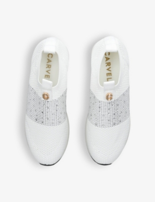 Shop Carvela Women's White Janeiro 2 Crystal-embellished Woven Low-top Trainers