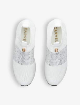 Carvela Womens White Janeiro 2 Crystal-embellished Woven Low-top Trainers In White