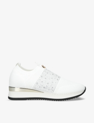 Shop Carvela Janeiro 2 Crystal-embellished Woven Low-top Trainers In White