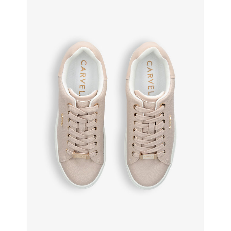 Shop Carvela Women's Taupe Dream 2 Logo-badge Faux-leather Low-top Trainers
