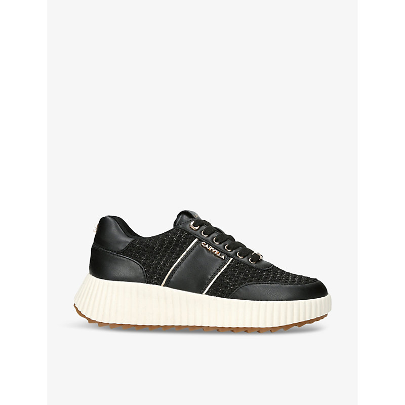 Carvela Womens Black Avenue Logo-embellished Woven Low-top Trainers