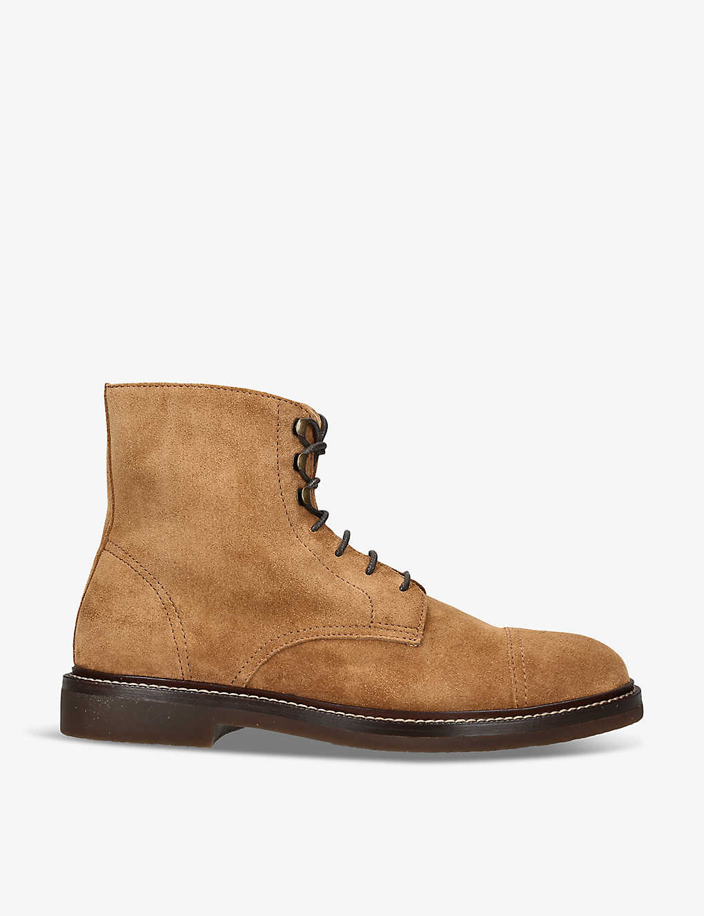 Shop Brunello Cucinelli Lace-up Suede Boots In Beige