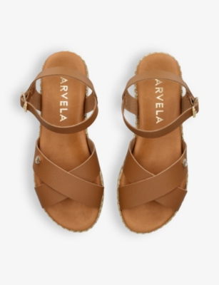 Shop Carvela Comfort Sicily Logo-embellished Leather Sandals In Tan