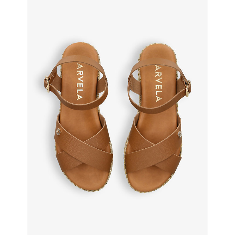 Shop Carvela Comfort Women's Tan Sicily Logo-embellished Leather Sandals