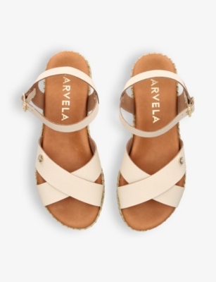 Shop Carvela Comfort Womens Bone Sicily Logo-embellished Leather Sandals