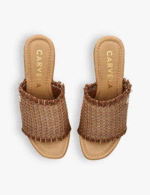Shop Carvela Comfort Ivy Branded Woven Wedge Sandals In Tan