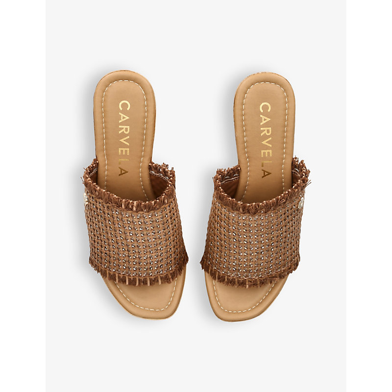 Shop Carvela Comfort Ivy Branded Woven Wedge Sandals In Tan