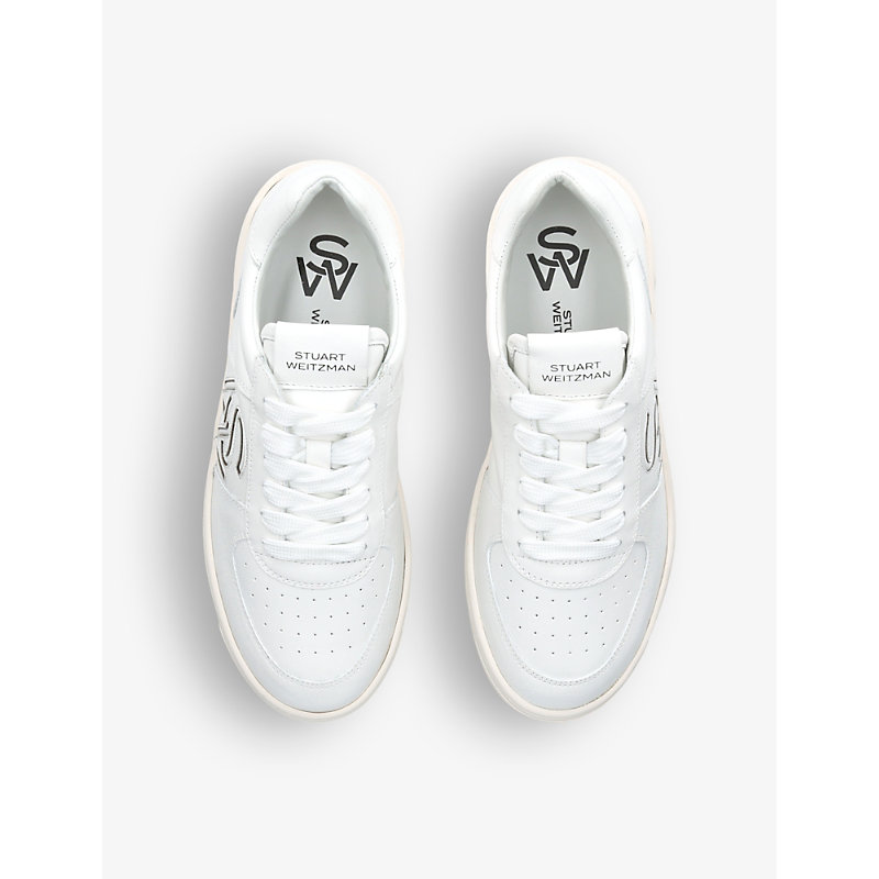 Shop Stuart Weitzman Sw Courtside Monogram Leather Trainers In White