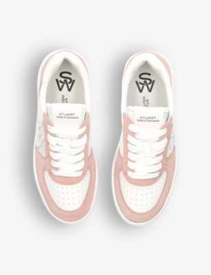 Shop Stuart Weitzman Women's White/oth Sw Courtside Monogram Leather And Suede Trainers