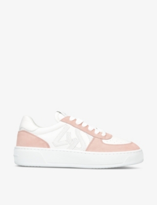 Shop Stuart Weitzman Women's White/oth Sw Courtside Monogram Leather And Suede Trainers