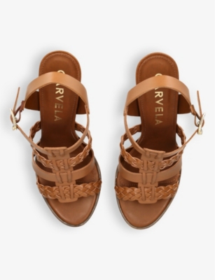 Shop Carvela Comfort Krill Woven-strap Heeled Leather Sandals In Tan