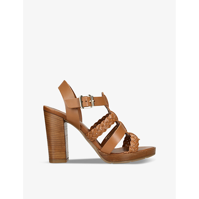 Carvela Comfort Womens Tan Krill Woven-strap Heeled Leather Sandals