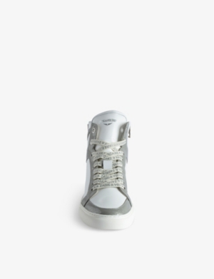 Shop Zadig & Voltaire Zadig&voltaire Women's Silver La Flash Bolt-panel High-top Leather Trainers In Grey
