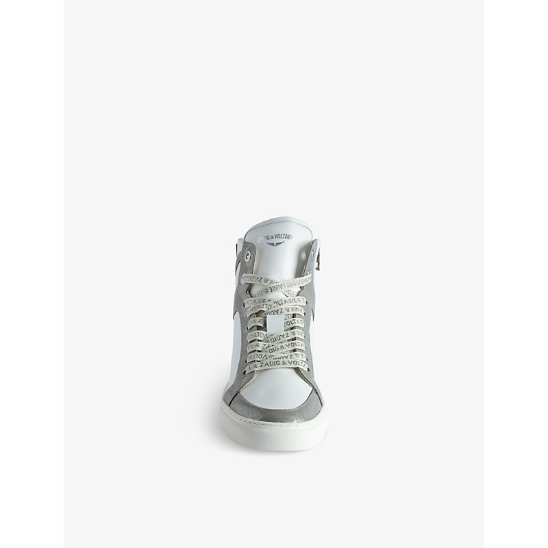 Shop Zadig & Voltaire Zadig&voltaire Women's Silver La Flash Bolt-panel High-top Leather Trainers In Grey
