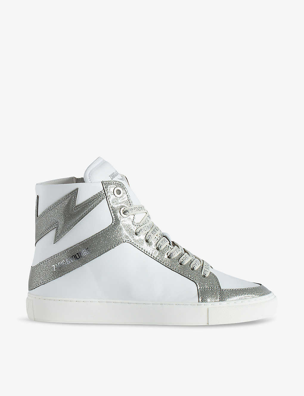 Zadig & Voltaire Zadig&voltaire Women's Silver La Flash Bolt-panel High-top Leather Trainers In Grey