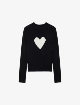 Shop Zadig & Voltaire Zadig&voltaire Women's Noir Lili Heart-intarsia Cashmere Jumper