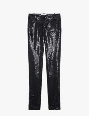 Zadig & Voltaire Prune Ankle Zip Sequin Straight Leg Pants In Noir