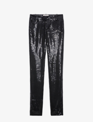 Shop Zadig & Voltaire Zadig&voltaire Women's Noir Prune Sequin-embellished Stretch Woven-blend Trousers