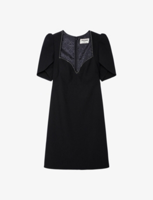 Shop Zadig & Voltaire Zadig&voltaire Womens Noir Roxelle Crystal-embellished Woven Mini Dress