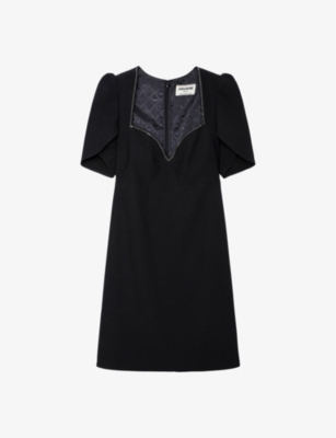 Zadig & Voltaire Roxelle Beaded Neckline Crepe Minidress In Noir