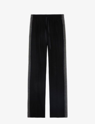 Zadig & Voltaire Zadig&voltaire Womens Noir Pomy Glitter-stripe High-rise Crepe Trousers In Black